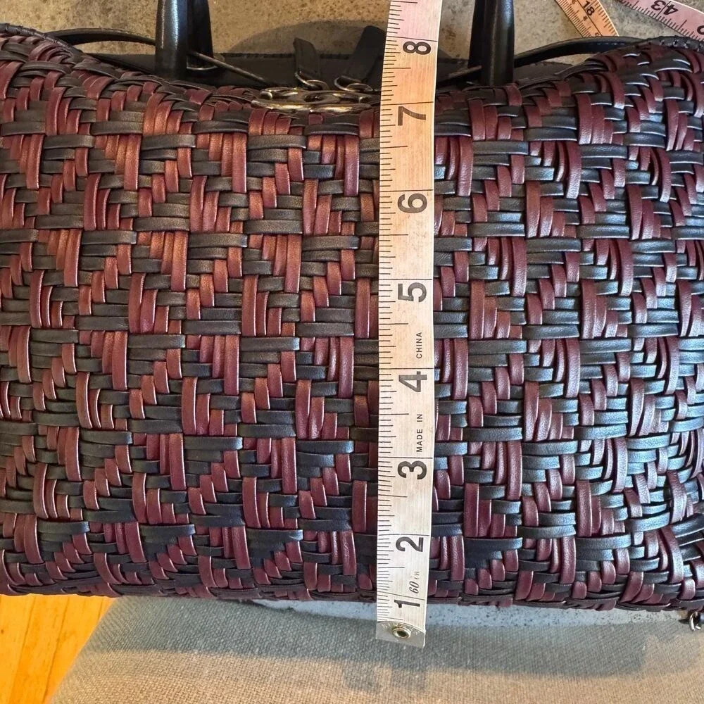 Chanel Navy and‎ Burgundy Woven Leather 2-way Bowler Bag Series 21 Authentic CoA
